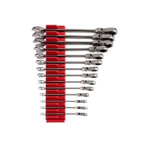14-Piece (6-19 mm) Flex Head 12-Point Ratcheting Combination Wrench Set with Modular Slotted Organizer