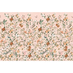 Pink Hand Painted Imperial Gardens Print Non Woven Non-Pasted Textured Wallpaper 57 sq. ft.