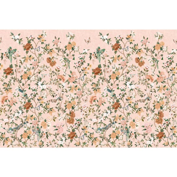 Pink Hand Painted Imperial Gardens Print Non Woven Non-Pasted Textured Wallpaper 57 sq. ft.