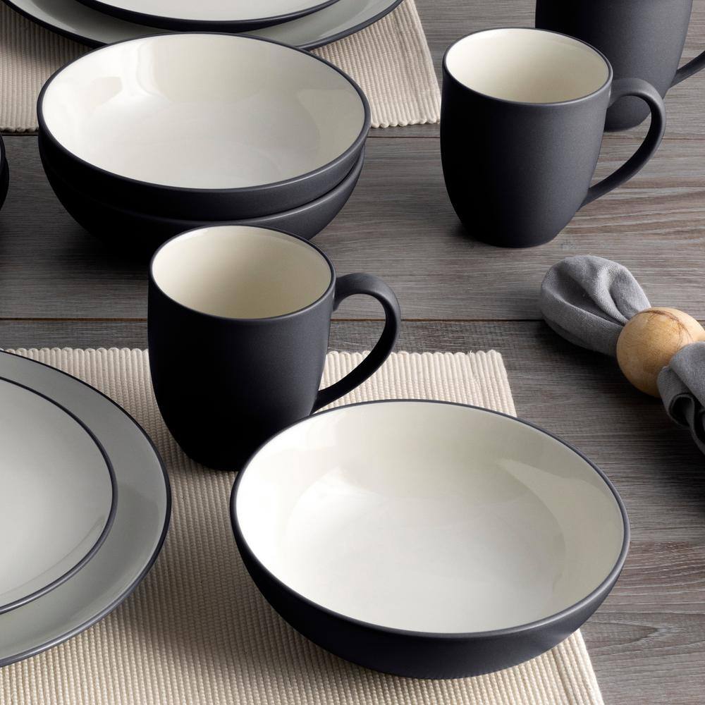 Matte Black and White Ceramic 4-Piece Dinnerware Set