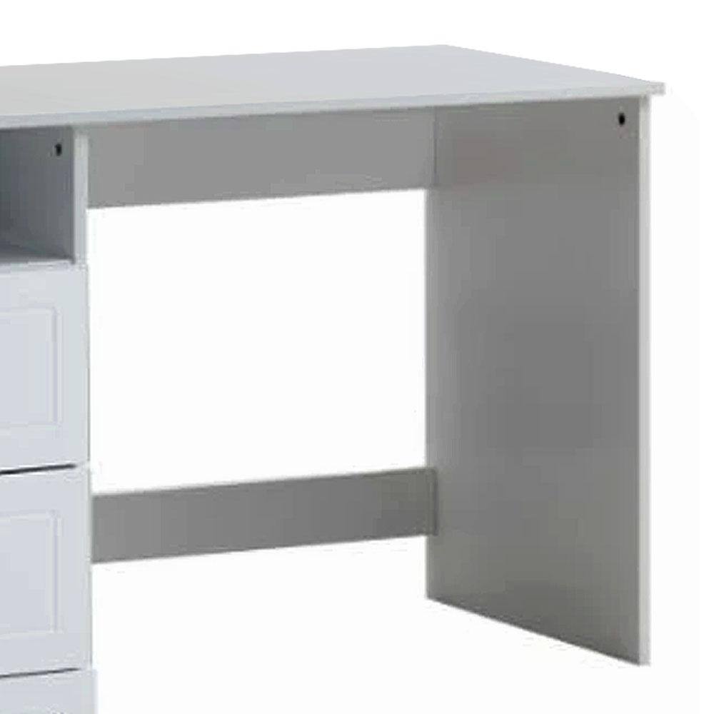 Elegant White Wood Writing Desk with Utility Drawer and Filing Cabinet