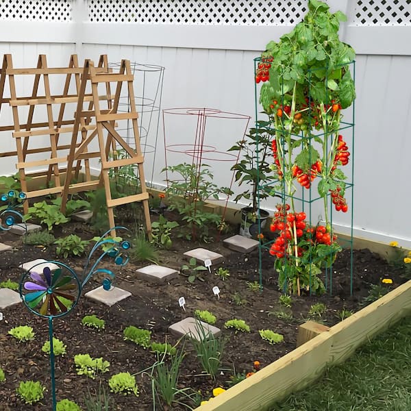 Tomato Cages-14.6 x 14.6 x 39.4 in. 6 Packs Square Plant Support Green PVC-Coated Steel for Vegetables, Flowers