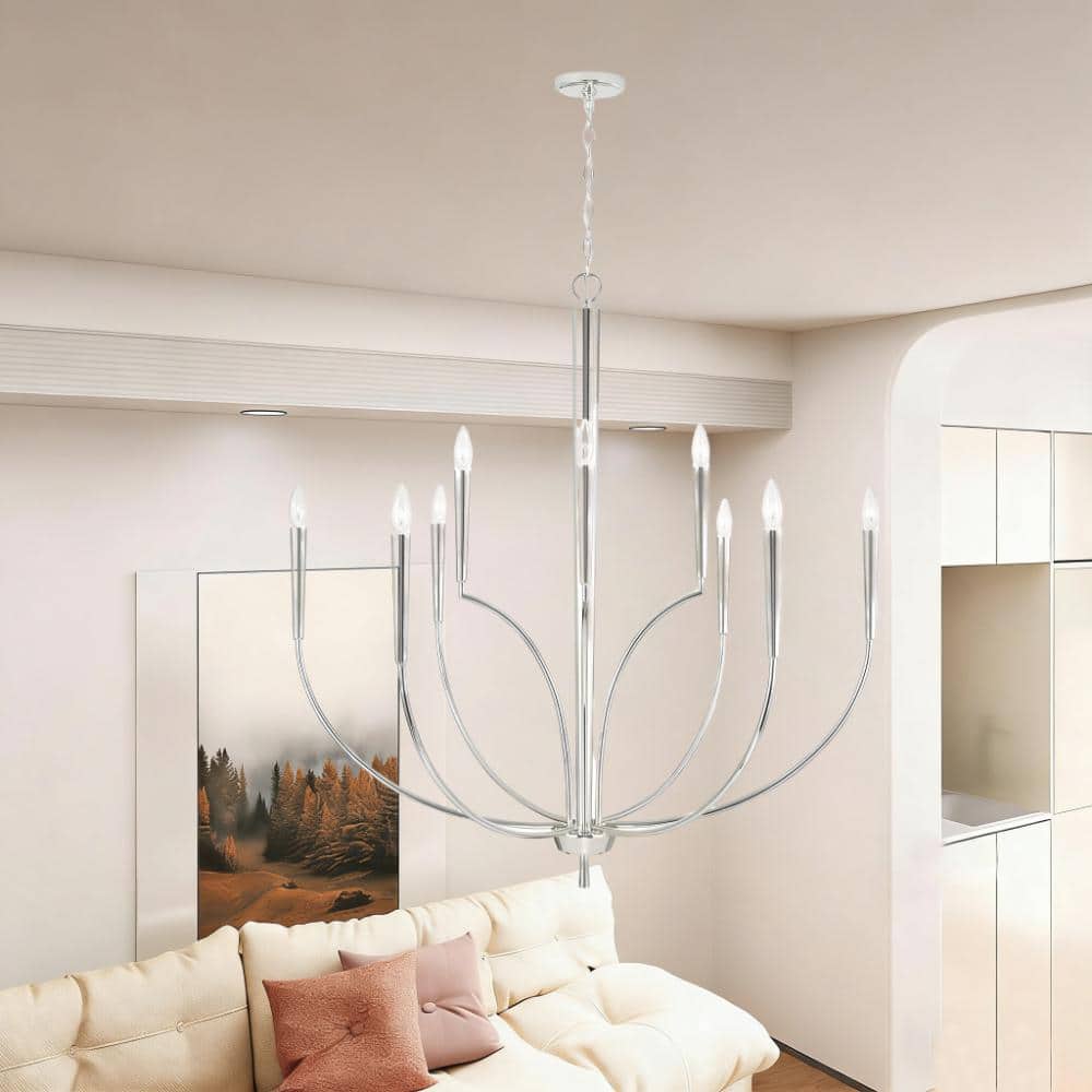 9-Light Chandelier Light Silver Finish with Candle Accents Classic Design Round Chandelier for Dining Room with E12 Bulb price history on PriceWatchPro
