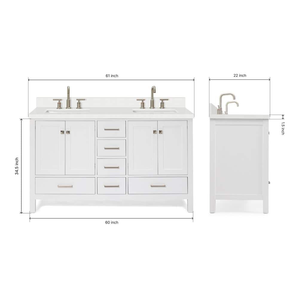 Cambridge 61" White Quartz Double Basin Freestanding Vanity