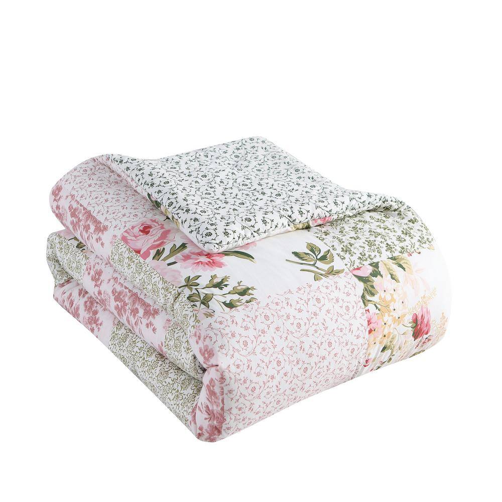Ailyn Twin Pink Cotton Patchwork Comforter Set with Throw Pillows