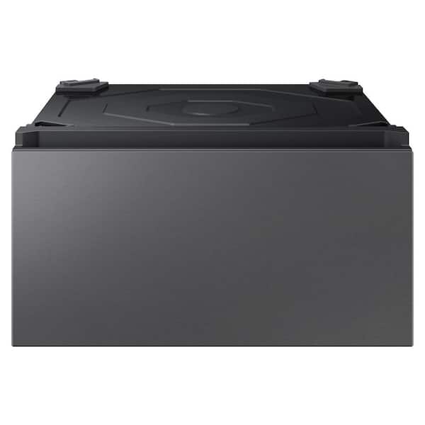 27 in. Bespoke Front Load Laundry Pedestal in Black Stainless Steel with Storage Drawer