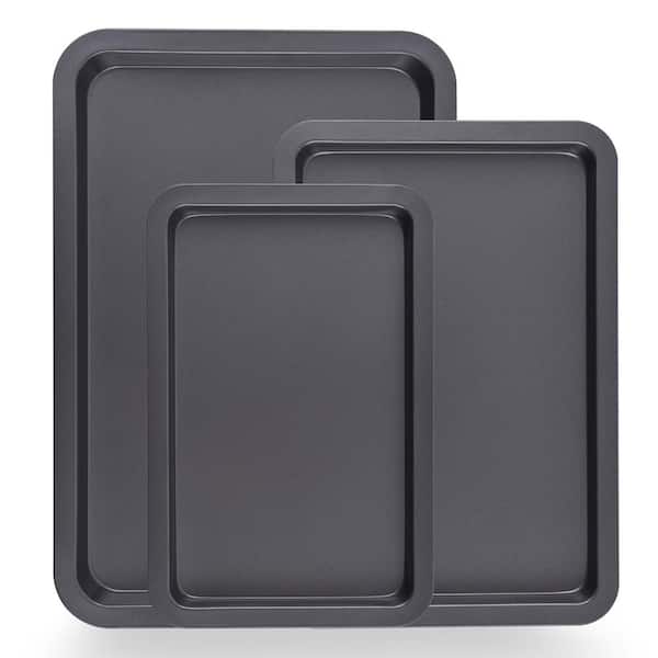 NutriChef 3- Pc. Carbon Steel Nonstick Cookie Sheet Frying Pan in Black