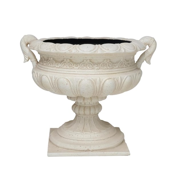 MPG 19.25 in. H Aged White Cast Stone Fiberglass Urn with Handles