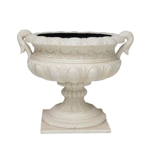 19.25 in. H Aged White Cast Stone Fiberglass Urn with Handles