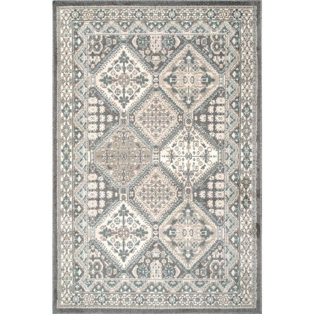 Charcoal 3' x 5' Synthetic Traditional Tile Area Rug
