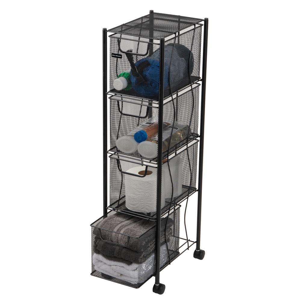 Black Metal Mesh 4-Drawer Mobile Storage Trolley
