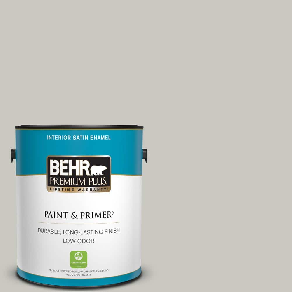BEHR PREMIUM PLUS 1 gal. PPU2412 Whitewash Oak Satin Enamel Low Odor Interior Paint & Primer