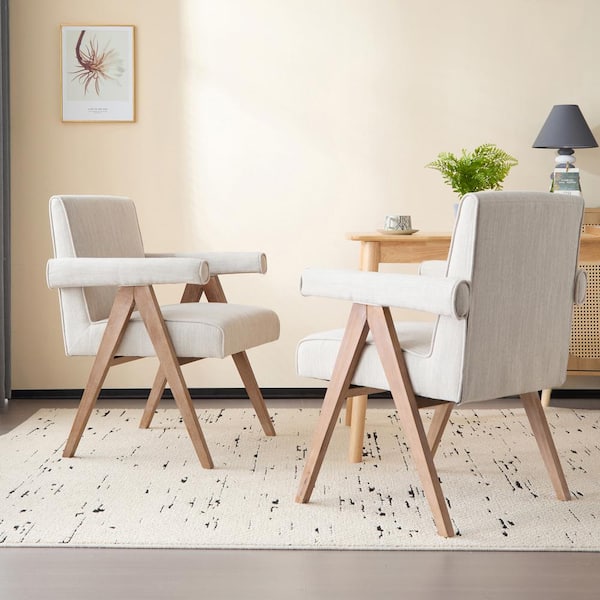 Myralynn Beige Modern Upholstered Dining Chairs, Rubberwood, (Set of 2)