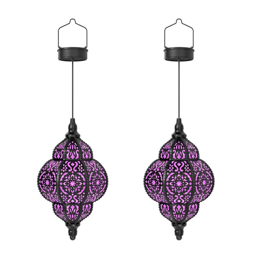 Purple Hanging Solar Lights Outdoor Garden Decor, 2-Pack