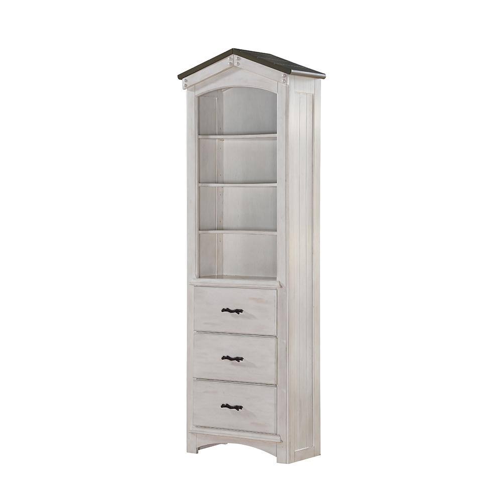 Whimsical Weathered White & Washed Gray Wooden Tree House Bookcase
