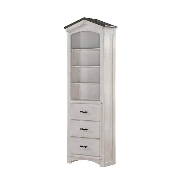 Acme Furniture 78 in. Weathered White/Washed Gray Wood 4-shelf Standard Bookcase with Drawers