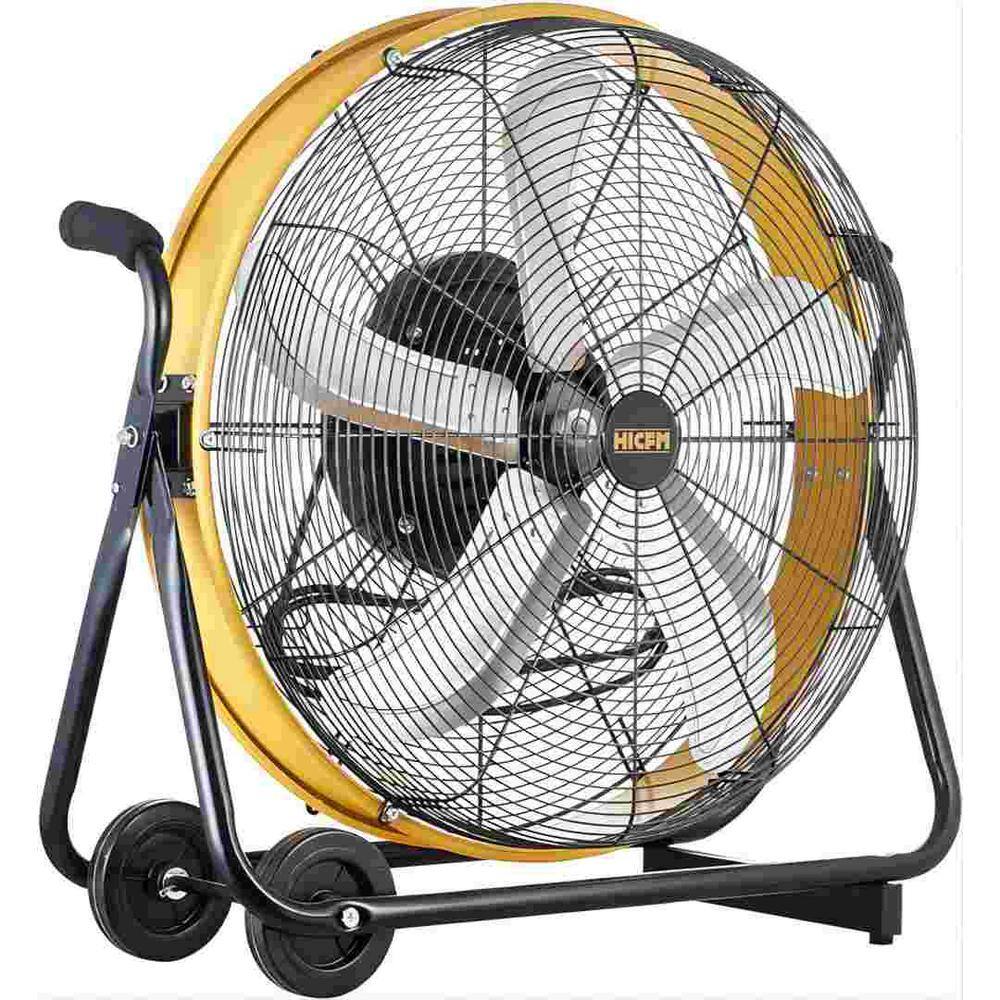 7800 CFM 24 inch High Velocity Internal Oscillating Barrel Floor Fan with Powerful 1/4 Motor, 9ft Power Cord, Yellow