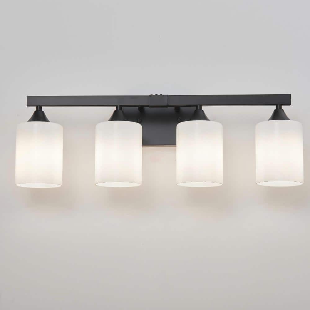 4-Light Matte Black Bathroom Vanity Light, Wall Light Fixture with Frosted Glass Shade, E26, No Bulbs Included price history on PriceWatchPro