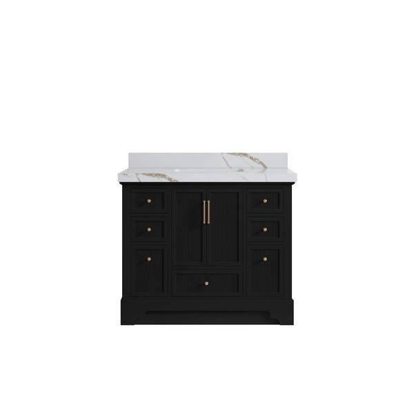 Willow Collections Alys 42 in. W x 22 in. D x 36 in. H Single Sink Bath Vanity in Black with 2 in. Calacatta Gold Top