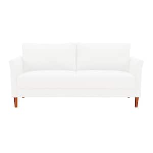 White Living Room Sofa with Flared Arms, Linen Fabric Cushion Wooden Legs / 2-Seater Sofa Couch , RV Couch
