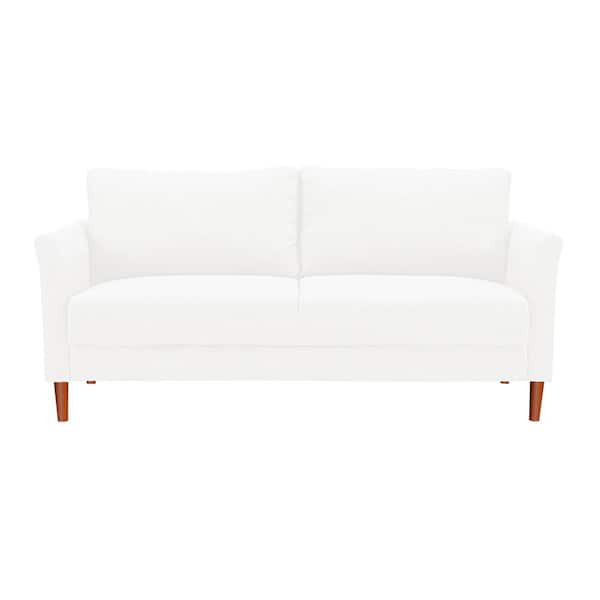 MAYKOOSH White Living Room Sofa with Flared Arms, Linen Fabric Cushion Wooden Legs / 2-Seater Sofa Couch , RV Couch