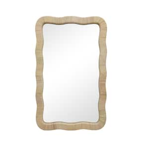 23.6 in. W x 37.8 in. H Ripple Rectangle Rattan Framed Light Brown Wall Mirror