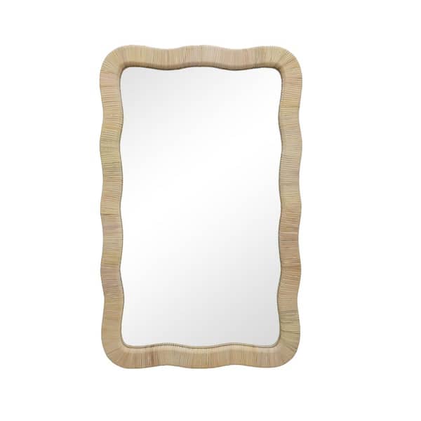 PARISLOFT 23.6 in. W x 37.8 in. H Ripple Rectangle Rattan Framed Light Brown Wall Mirror
