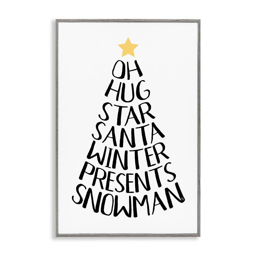 Seasonal Christmas Words Tree by Martina Pavlova 1-Piece Gray Framed Giclee Religious Art Print 30 in. x 20 in. price history on PriceWatchPro
