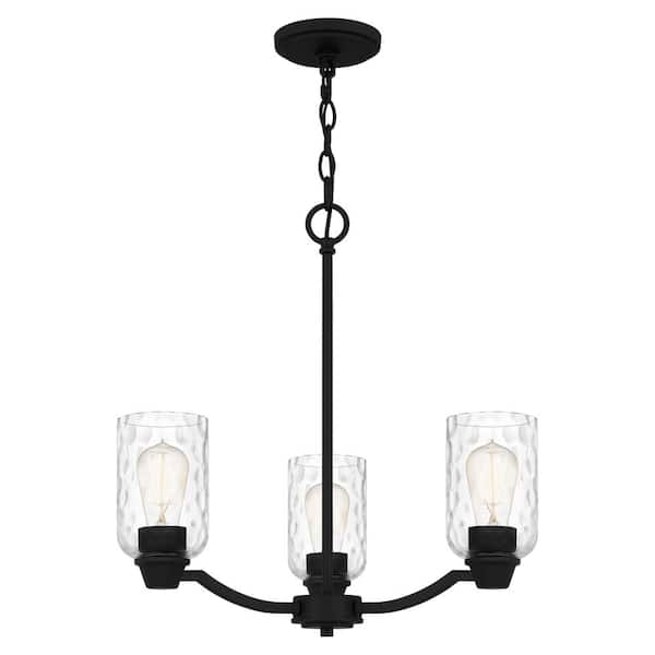 Quoizel Acacia 3-Light Matte Black Chandelier with Clear Water Glass