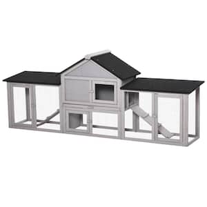 83 in. Wooden Rabbit Hutch Large Bunny Hutch House with Double Run, Removable Tray and Waterproof Roof for Outdoor Large