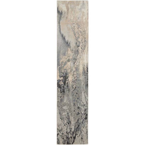 2 ft. x 10 ft. Beige Abstract Washable Area Rug