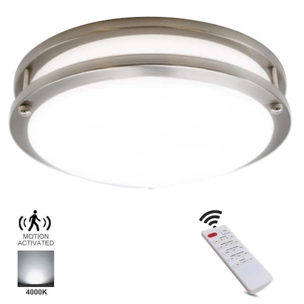 Lecoht 10 in.Brushed Nickel LED Flush Mount Ceiling Light,4000K with Microwave Sensor and Remote Control for Kitchen or Hallway
