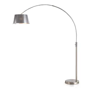 Orbita 81 in. H Brushed Nickel Finish LED Dimmable Retractable Arch Floor Lamp, Bulb Included with Empire Silver Shade