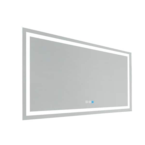FUNKOL 72 in. W x 38 in. H Large Silver Rectangular Aluminium Framed LED Wall Bathroom Vanity Mirror Not Dimmable