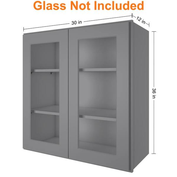 HOMEIBRO Newport Shaker Gray Ready to Assemble Wall Cabinet with 2-Doors 3-Shelves (30 in. W x 36 in. H x 12 in. D)