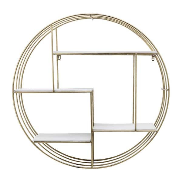32 in. x 7 in. Gold Metal Round Decorative Wall Shelf