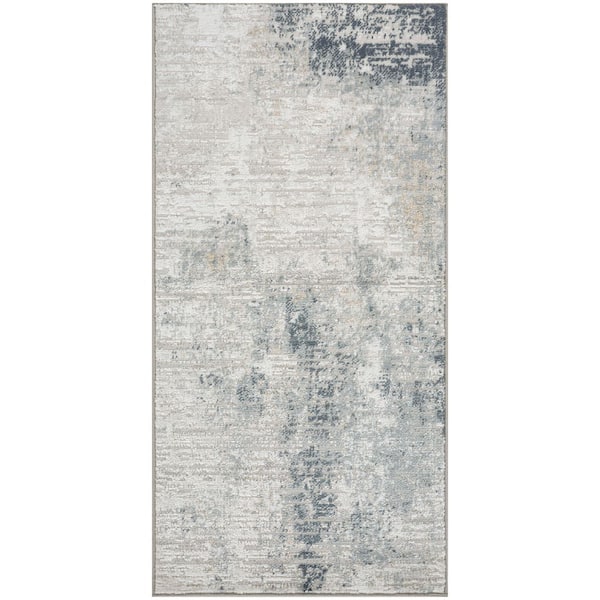 Dekor Grey Navy 2 ft. x 4 ft. Abstract Contemporary Area Rug