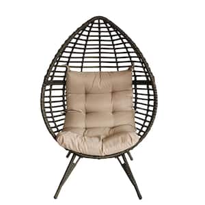Outsunny Patio Wicker Outdoor Lounge Chair with Backyard Garden Lawn Living Room Grey and Beige Cushion