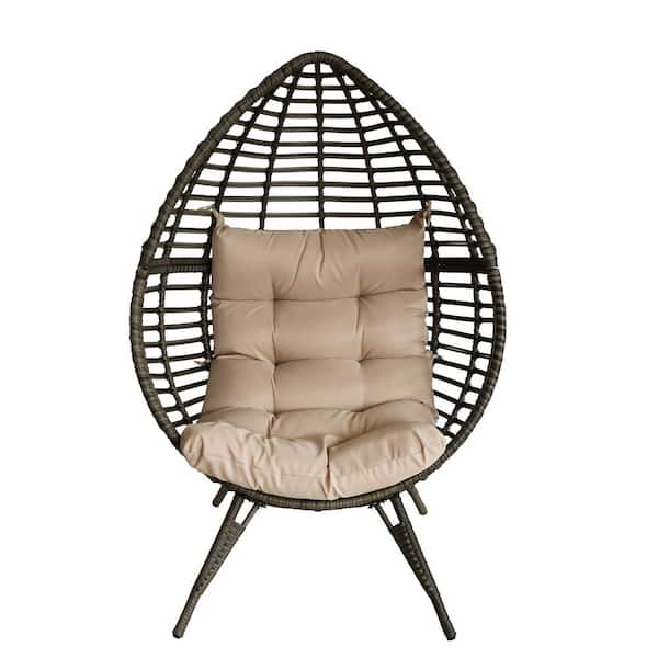 Silverpark Outsunny Patio Wicker Outdoor Lounge Chair with Backyard Garden Lawn Living Room Grey and Beige Cushion