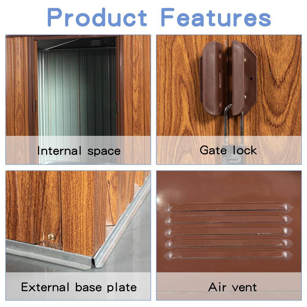 6 x 6FT Brown Aluminum Sliding Door Outdoor Storage Shed