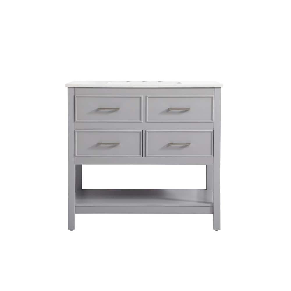 Simply Living 36 in. Single Bathroom Vanity in Gray with Quartz Vanity Top 