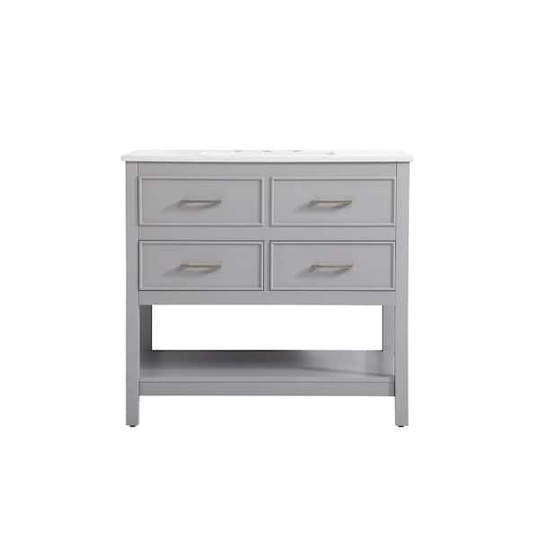 Unbranded Simply Living 36 in. Single Bathroom Vanity in Gray with Quartz Vanity Top in Calacatta White