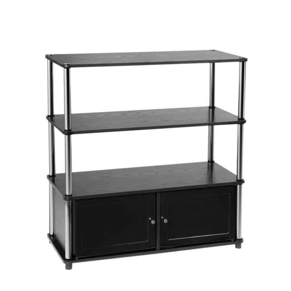 Black Particle Board Highboy TV Stand with Cabinet