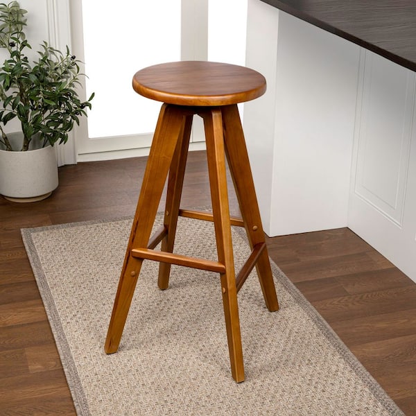 Ceren 30.5 in. MidCentury Industrial Round Solid Wood Backless Bar Stool, Walnut Brown