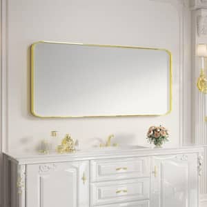 60 in. W x 28 in. H Rectangular Aluminum Framed Wall Bathroom Vanity Mirror in Golden