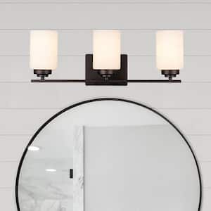 Mod Pod 22 in. 3-Light Oil Rubbed Bronze Bathroom Vanity Light Fixture with Frosted Glass Cylinder Shades
