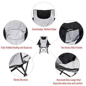 Gray 1-Piece Metal Outdoor Rocking Beach Chair Camping Lounge Chair with Handy Side Pocket and Removable Pillow