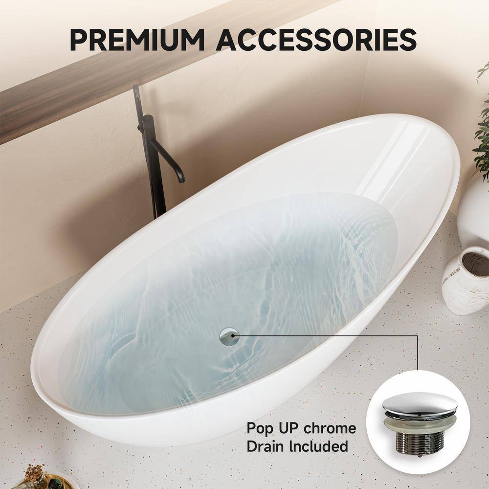 60'' White Acrylic Freestanding Slipper Soaking Bathtub