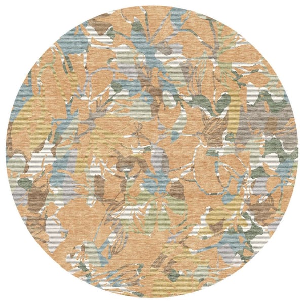 Chantille Machine Washable Indoor/Outdoor Abstract ACN3005 Copper 8 ft. x 8 ft. Round Rug