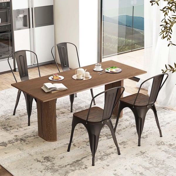 Gymax Tolix Style Metal Dining Chairs (Set of 4) w/ Wood Seat and